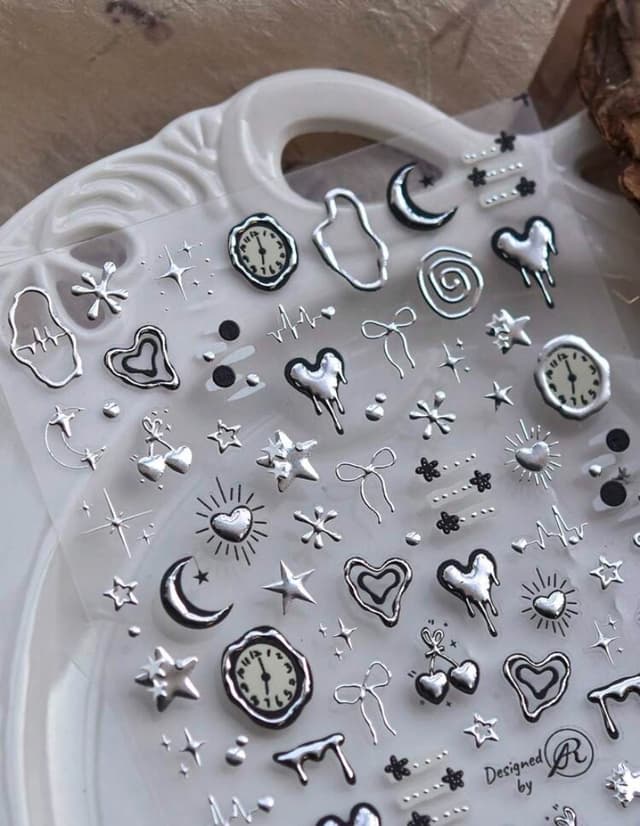 Silver metal clock work sticker